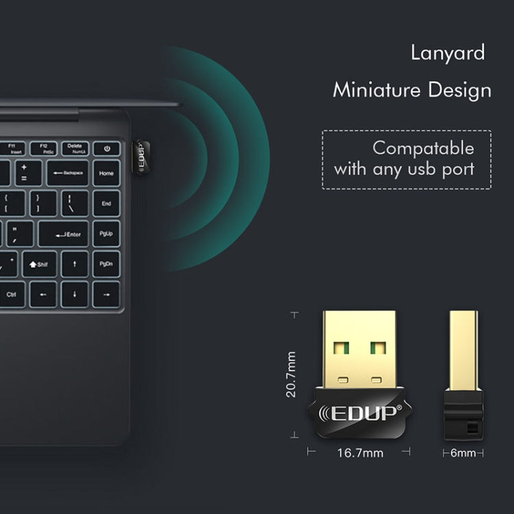 EDUP EP-AC1651 Adaptador WIFI USB 650Mbps Banda dual 5G / 2.4GHz Tarjeta de red inalámbrica externa Receptor Dongle Wifi para computadora portátil Windows MacOS