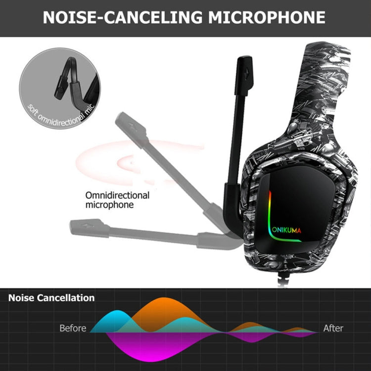 ONIKUMA K20 PS4 Surround Sound Bass PC Gamer Auriculares con micrófono, luz RGB