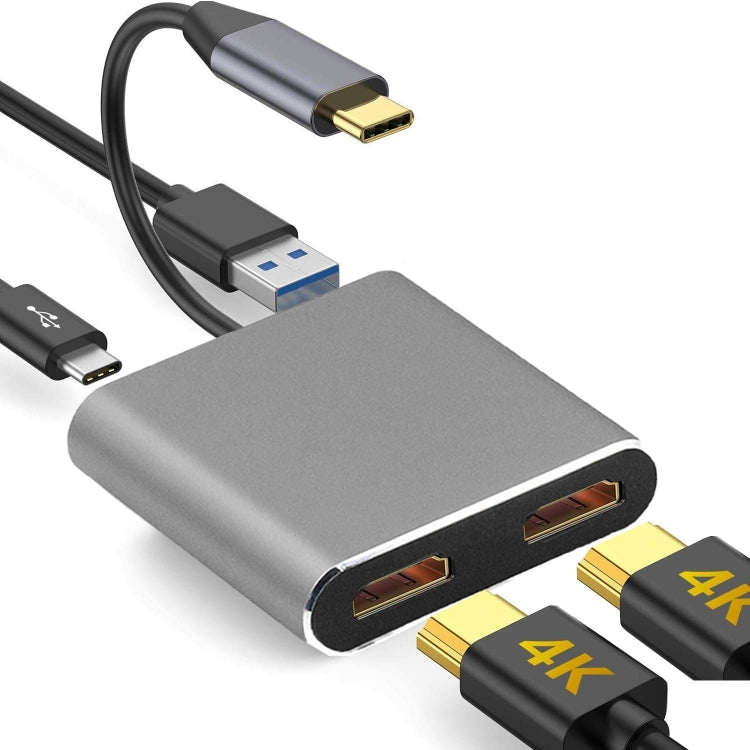ZS-SG4T1HD2 4 en 1 tipo C a HDMI dual + puerto USB 3.0 + puerto de carga PD tipo C Adaptador de base HD multifuncional