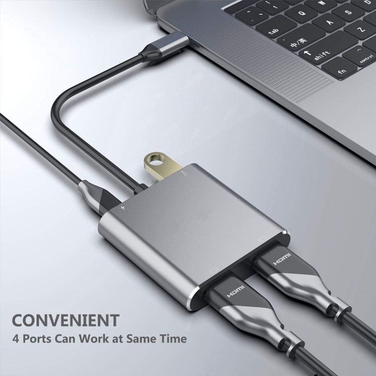 ZS-SG4T1HD2 4 en 1 tipo C a HDMI dual + puerto USB 3.0 + puerto de carga PD tipo C Adaptador de base HD multifuncional