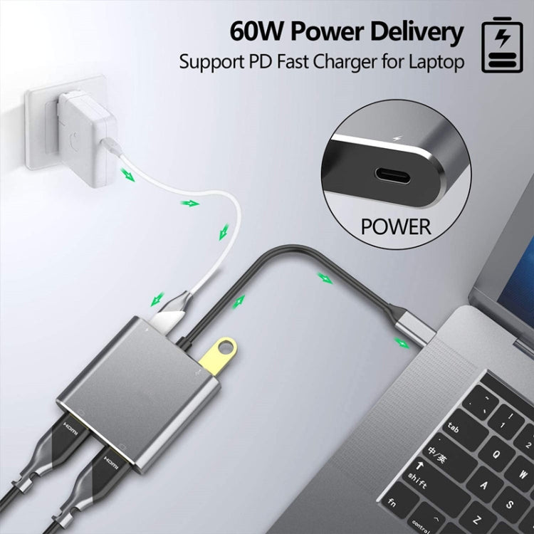 ZS-SG4T1HD2 4 en 1 tipo C a HDMI dual + puerto USB 3.0 + puerto de carga PD tipo C Adaptador de base HD multifuncional