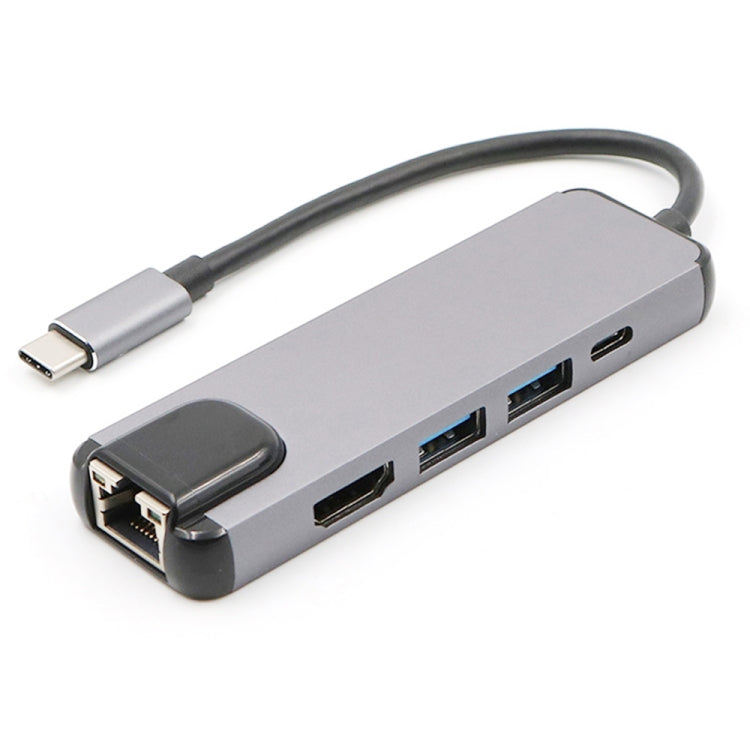 USB-C/Tipo-C a HD 4K HDMI + RJ45 + USB 3.0 + USB 2.0 + PD 5 en 1 HUB Converter, 5 in 1