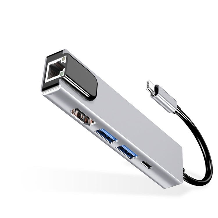 USB-C/Tipo-C a HD 4K HDMI + RJ45 + USB 3.0 + USB 2.0 + PD 5 en 1 HUB Converter, 5 in 1