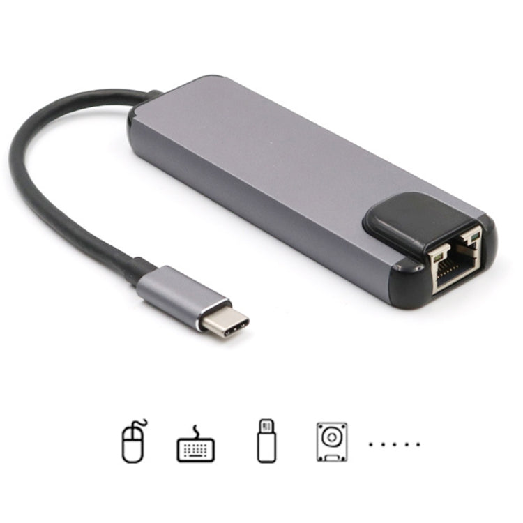 USB-C/Tipo-C a HD 4K HDMI + RJ45 + USB 3.0 + USB 2.0 + PD 5 en 1 HUB Converter, 5 in 1