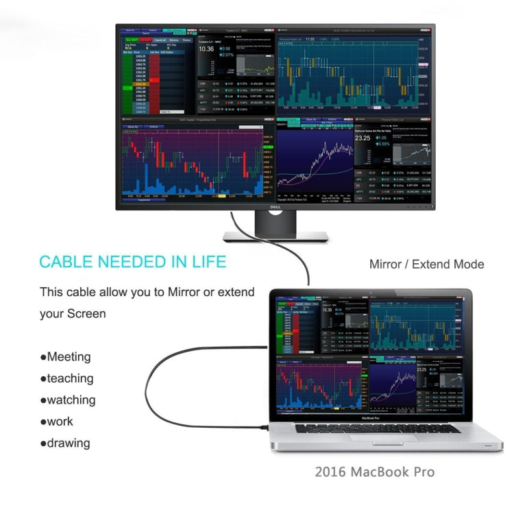 Cable adaptador DP de conexión 4K 60Hz tipo C a DP DisplayPort, longitud del cable: 1,8 m