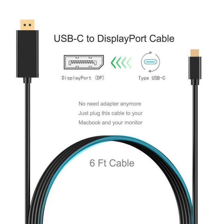 Cable adaptador DP de conexión 4K 60Hz tipo C a DP DisplayPort, longitud del cable: 1,8 m