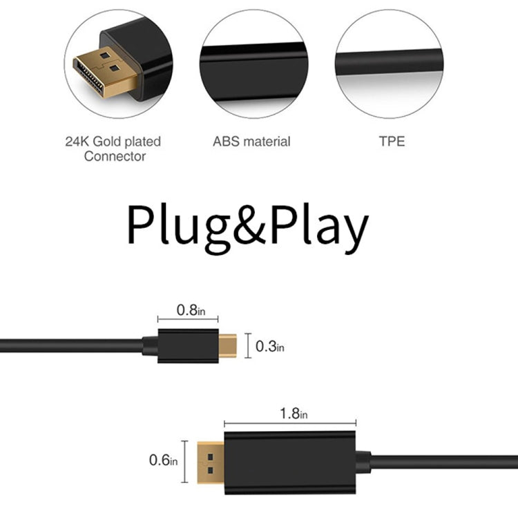 Cable adaptador DP de conexión 4K 60Hz tipo C a DP DisplayPort, longitud del cable: 1,8 m