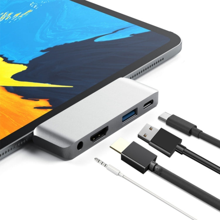 Adaptador HUB 4 en 1 Tipo-C / USB-C a HDMI + AUX + USB + PD Tipo-C / USB-C Base HD multifunción