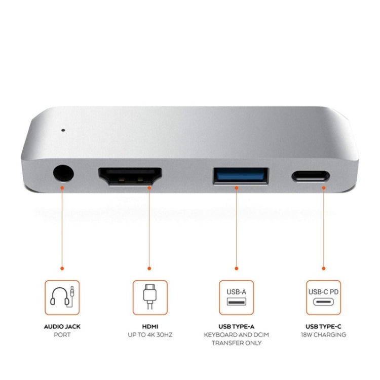 Adaptador HUB 4 en 1 Tipo-C / USB-C a HDMI + AUX + USB + PD Tipo-C / USB-C Base HD multifunción