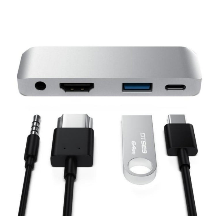 Adaptador HUB 4 en 1 Tipo-C / USB-C a HDMI + AUX + USB + PD Tipo-C / USB-C Base HD multifunción