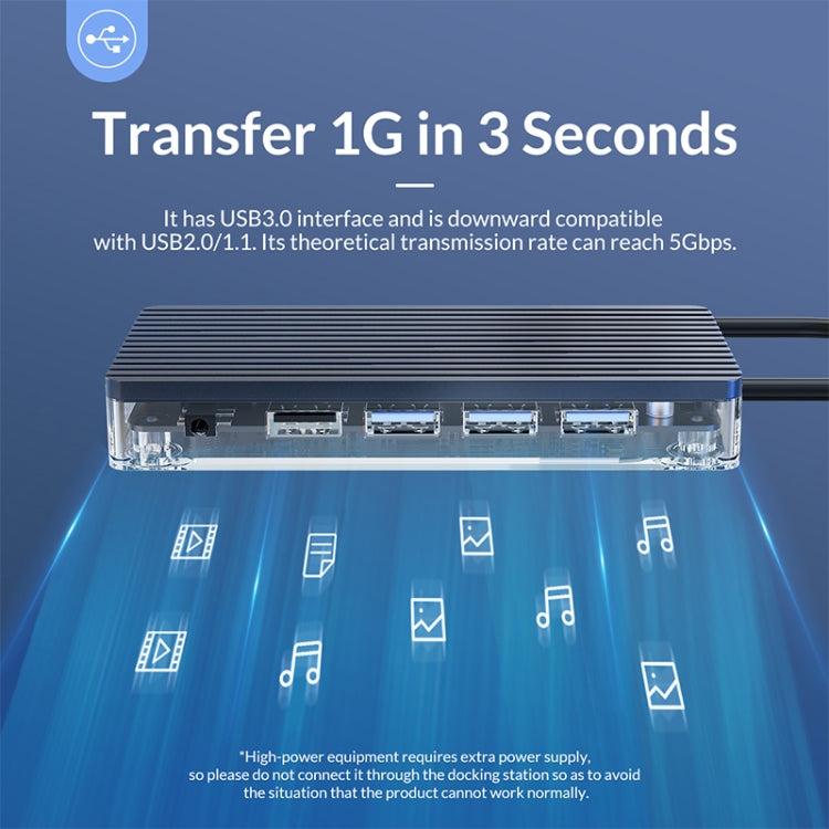 ORICO WB-8P HUB transparente tipo C 8 en 1, WB-8P