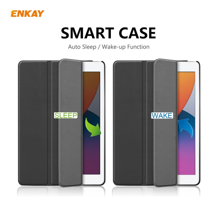 Para iPad 10.2 2020 / 2019 ENKAY ENK-8014 Funda inteligente de cuero PU + plástico con soporte de tres pliegues