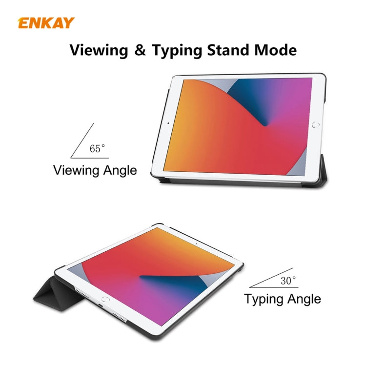 Para iPad 10.2 2020 / 2019 ENKAY ENK-8014 Funda inteligente de cuero PU + plástico con soporte de tres pliegues