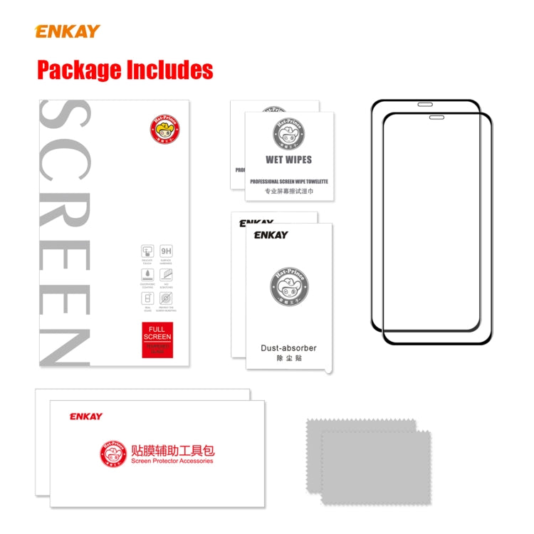 2 PCS ENKAY Hat-Prince 0.26mm 9H 6D Protector de vidrio templado de cobertura total curvo, For iPhone 12 mini, For iPhone 12 / 12 Pro, For iPhone 12 Pro Max