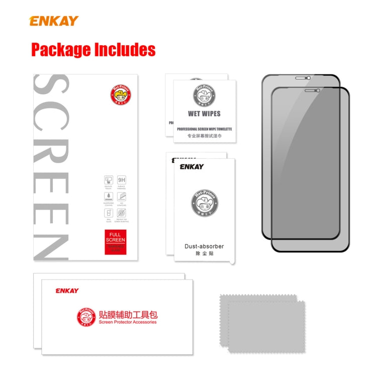 2 uds ENKAY Hat-Prince 0,26mm 9H 6D privacidad Anti-espía película de vidrio templado de pantalla completa, For iPhone 12 mini, For iPhone 12 / 12 Pro, For iPhone 12 Pro Max