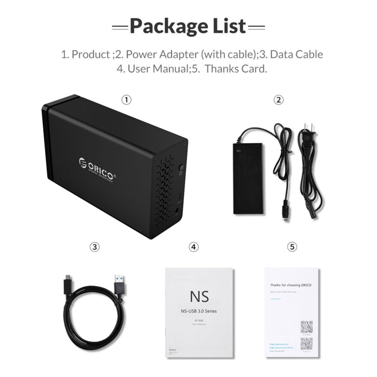 ORICO NS200RU3 Caja de disco duro USB3.0 de 2 bahías con Raid, NS200RU3