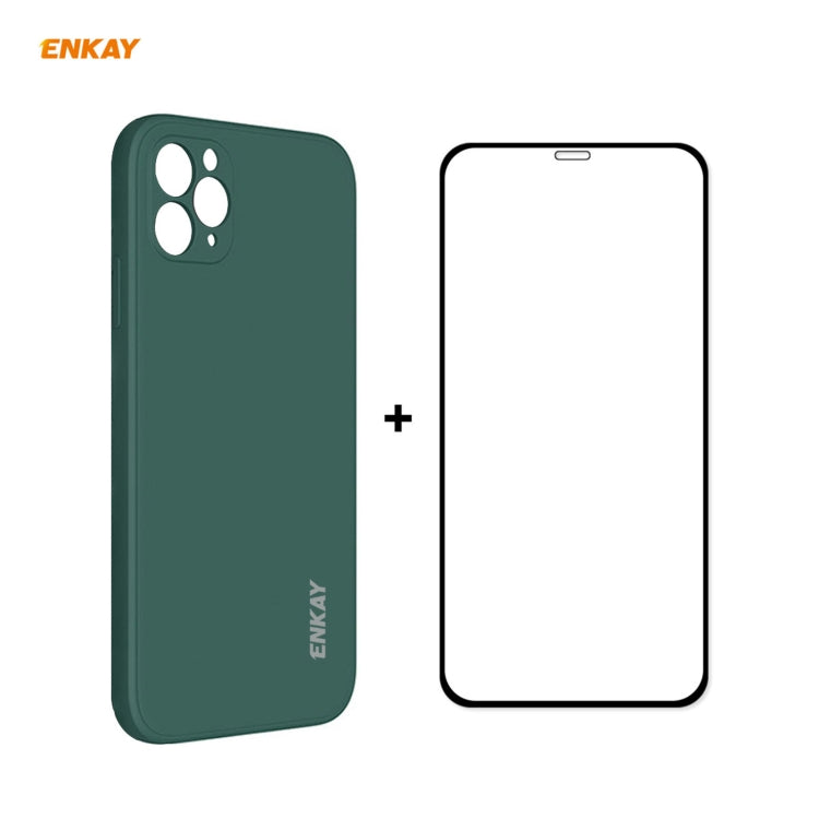 Para iPhone 11 Pro Hat-Prince ENKAY ENK-PC0652 Estuche protector a prueba de golpes de borde recto de silicona líquida + 0.26 mm 9H 2.5D Pegamento completo Cobertura completa Película protectora de vidrio templado, For iPhone 11 Pro