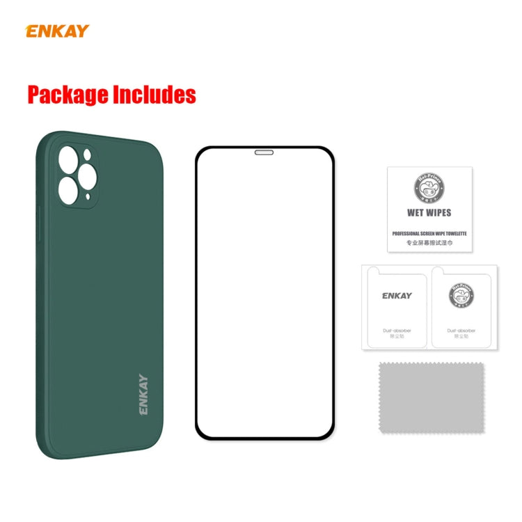 Para iPhone 11 Pro Hat-Prince ENKAY ENK-PC0652 Estuche protector a prueba de golpes de borde recto de silicona líquida + 0.26 mm 9H 2.5D Pegamento completo Cobertura completa Película protectora de vidrio templado, For iPhone 11 Pro
