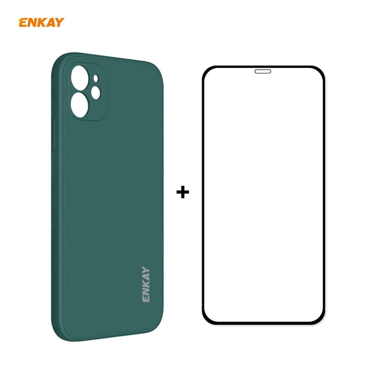 Para iPhone 12 mini Hat-Prince ENKAY ENK-PC0672 Funda de silicona líquida con borde recto a prueba de golpes + 0.26mm 9H 2.5D Pegamento completo Película de vidrio templado, For iPhone 12 mini