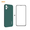 Para iPhone 12 mini Hat-Prince ENKAY ENK-PC0672 Funda de silicona líquida con borde recto a prueba de golpes + 0.26mm 9H 2.5D Pegamento completo Película de vidrio templado, For iPhone 12 mini