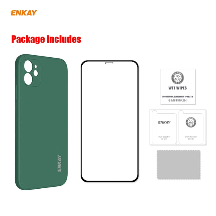 Para iPhone 12 mini Hat-Prince ENKAY ENK-PC0672 Funda de silicona líquida con borde recto a prueba de golpes + 0.26mm 9H 2.5D Pegamento completo Película de vidrio templado, For iPhone 12 mini