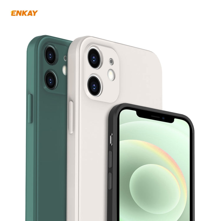 Para iPhone 12 mini Hat-Prince ENKAY ENK-PC0672 Funda de silicona líquida con borde recto a prueba de golpes + 0.26mm 9H 2.5D Pegamento completo Película de vidrio templado, For iPhone 12 mini