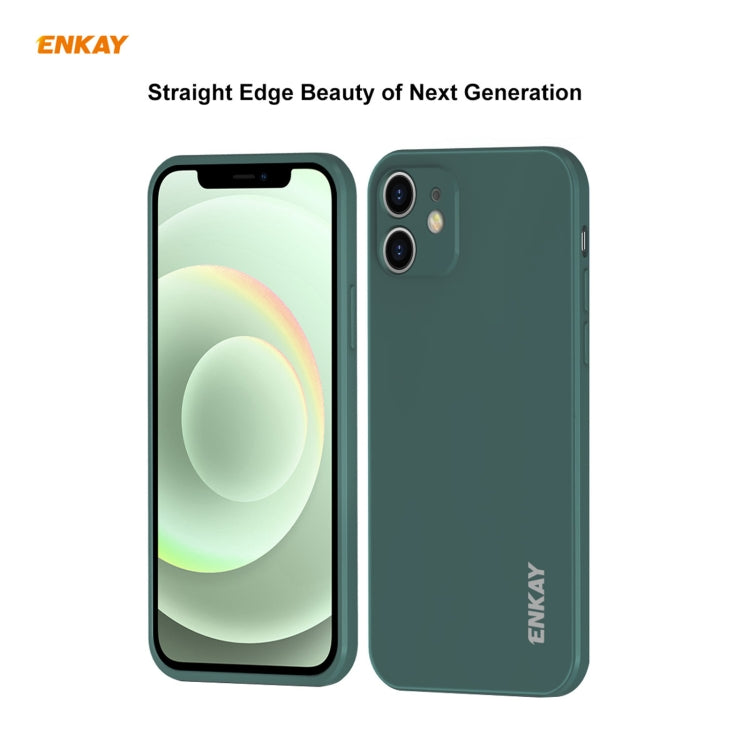 Para iPhone 12 Hat-Prince ENKAY ENK-PC0682 Funda de silicona líquida con borde recto a prueba de golpes + 0.26mm 9H 2.5D Pegamento completo Película de vidrio templado, For iPhone 12