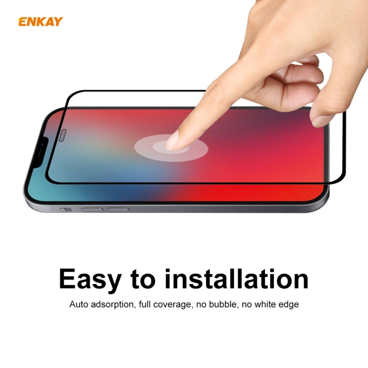 Para iPhone 12 Hat-Prince ENKAY ENK-PC0682 Funda de silicona líquida con borde recto a prueba de golpes + 0.26mm 9H 2.5D Pegamento completo Película de vidrio templado, For iPhone 12