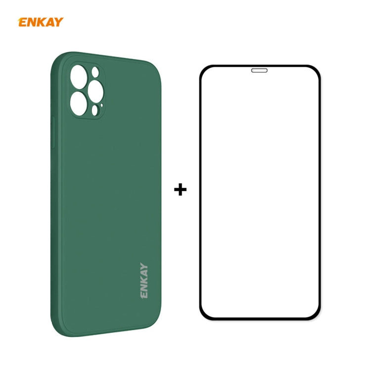 Para iPhone 12 Pro Hat-Prince ENKAY ENK-PC0692 Funda de silicona líquida con borde recto a prueba de golpes + 0.26mm 9H 2.5D Pegamento completo Película de vidrio templado, For iPhone 12 Pro