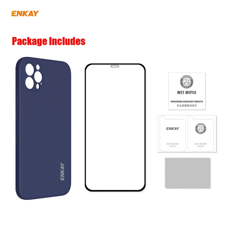 Para iPhone 12 Pro Hat-Prince ENKAY ENK-PC0692 Funda de silicona líquida con borde recto a prueba de golpes + 0.26mm 9H 2.5D Pegamento completo Película de vidrio templado, For iPhone 12 Pro