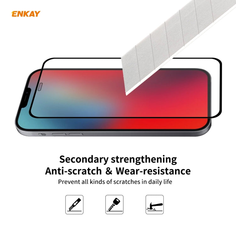 Para iPhone 12 Pro Hat-Prince ENKAY ENK-PC0702 Funda de silicona líquida con borde recto a prueba de golpes + 0.26mm 9H 2.5D Pegamento completo Película de vidrio templado, For iPhone 12 Pro Max