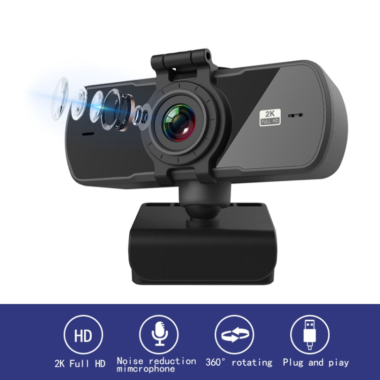C5 Cámara web Full HD 2K con enfoque automático de 4 millones de píxeles, rotación de 360 grados, cámara web de transmisión en vivo sin controlador USB con micrófono, C5