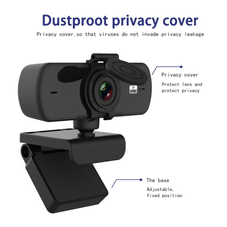 C5 Cámara web Full HD 2K con enfoque automático de 4 millones de píxeles, rotación de 360 grados, cámara web de transmisión en vivo sin controlador USB con micrófono, C5