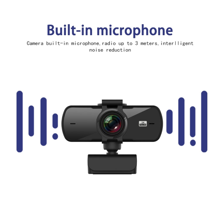 C5 Cámara web Full HD 2K con enfoque automático de 4 millones de píxeles, rotación de 360 grados, cámara web de transmisión en vivo sin controlador USB con micrófono, C5