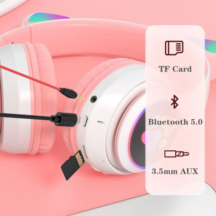 TN-28 3.5mm Bluetooth 5.0 Conexión dual RGB Cat Ear Bass Auriculares estéreo con cancelación de ruido Compatible con tarjeta TF con micrófono