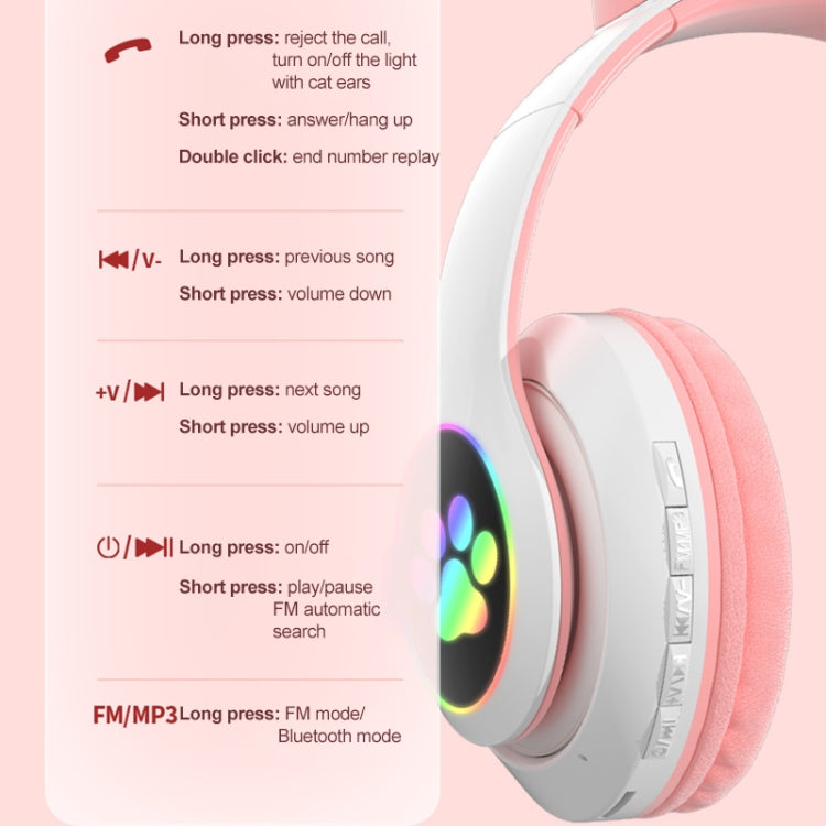 TN-28 3.5mm Bluetooth 5.0 Conexión dual RGB Cat Ear Bass Auriculares estéreo con cancelación de ruido Compatible con tarjeta TF con micrófono