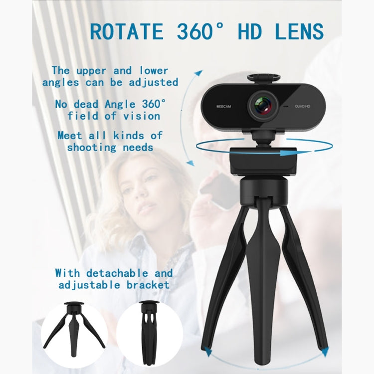 B1 4 millones de píxeles Resolución 2K HD 1080P Cámara web con rotación de 360 grados con micrófono y trípode