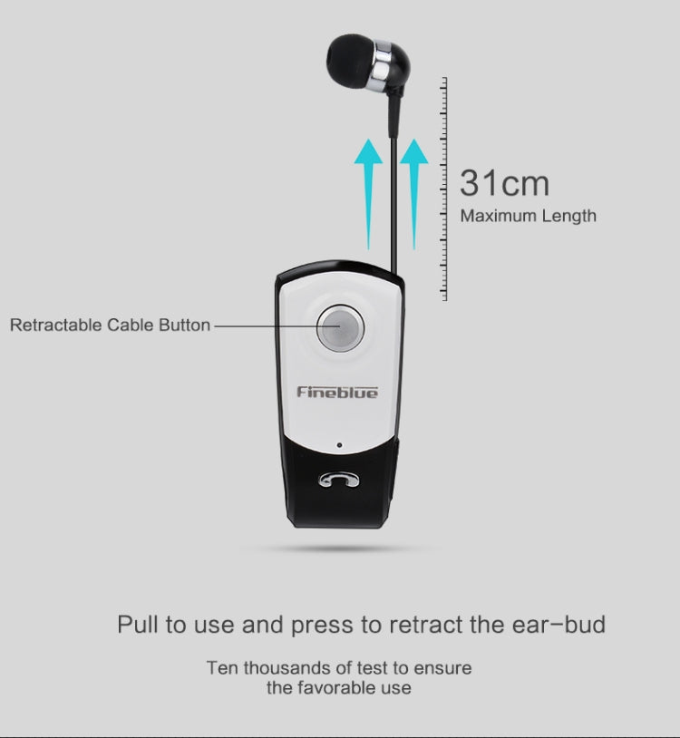 F960 CSR4.1 Cable retráctil Llamador Vibración Recordatorio Auriculares Bluetooth antirrobo, Black, White, Gold, Silver