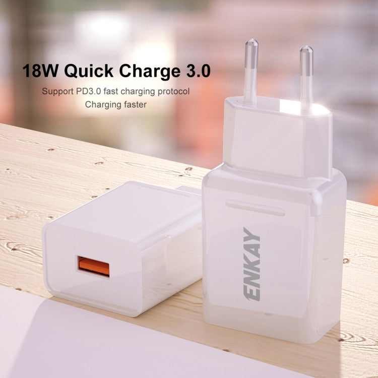 ENKAY Hat-Prince T006-1 18W USB QC 3.0 Adaptador de corriente para cargador de viaje de carga rápida, enchufe de la UE