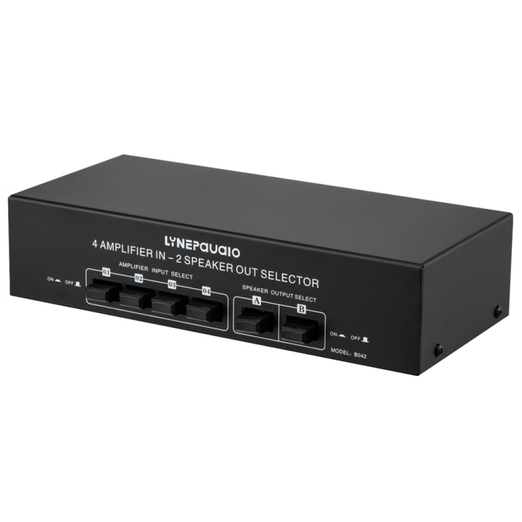 B042 amplificador de potencia de 4 entradas y 2 salidas, conmutador de sonido, distribuidor de interruptores de altavoz, 300W por canal, calidad de sonido sin pérdidas, B042