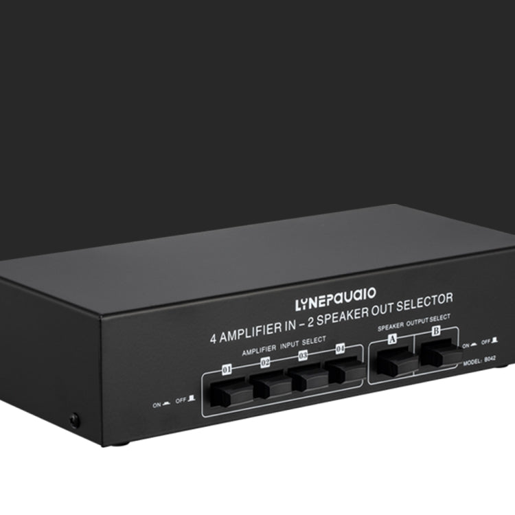B042 amplificador de potencia de 4 entradas y 2 salidas, conmutador de sonido, distribuidor de interruptores de altavoz, 300W por canal, calidad de sonido sin pérdidas, B042