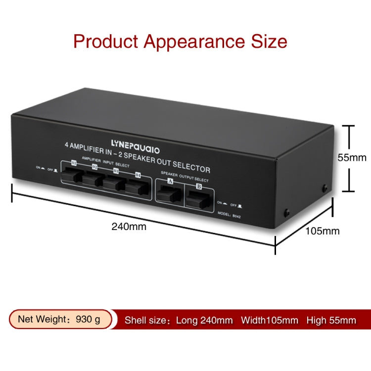 Amplificador de potencia de 4 entradas y 2 salidas y conmutador de altavoz Comparador divisor de interruptor de altavoz 300 W por canal sin pérdida de calidad de sonido, 4 In 2 Out