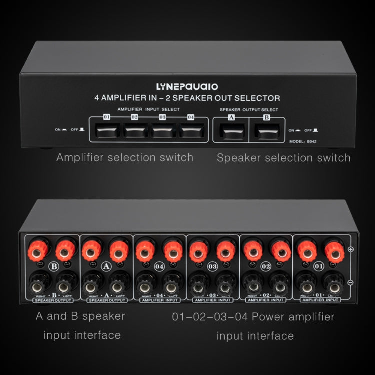 Amplificador de potencia de 4 entradas y 2 salidas y conmutador de altavoz Comparador divisor de interruptor de altavoz 300 W por canal sin pérdida de calidad de sonido, 4 In 2 Out