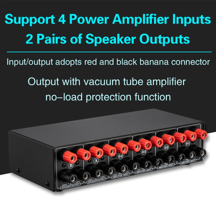 Amplificador de potencia de 4 entradas y 2 salidas y conmutador de altavoz Comparador divisor de interruptor de altavoz 300 W por canal sin pérdida de calidad de sonido, 4 In 2 Out