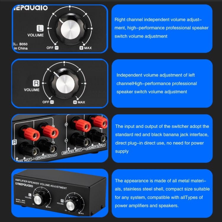 Controlador de ajuste de volumen de altavoz pasivo B050, ajuste de volumen independiente de canal izquierdo y derecho, 150W por canal, B050