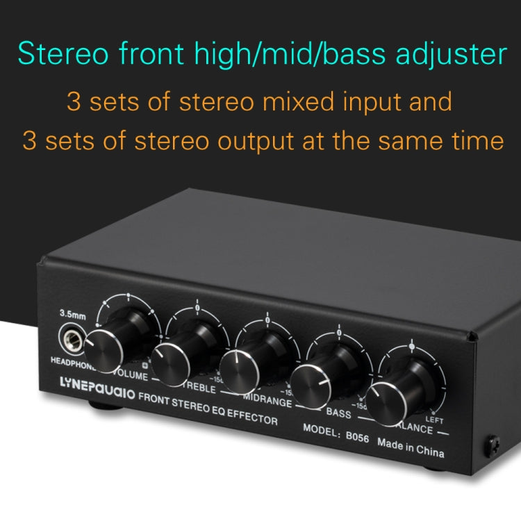 Mezclador de 3 canales Amplificador estéreo frontal Ajustador de altos/medios/graves, fuente de alimentación USB de 5 V, enchufe de EE. UU., B056