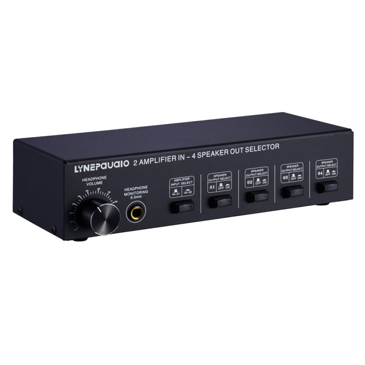 B032 Amplificador de potencia de 2 entradas y 4 salidas Conmutador de sonido Altavoz Calidad de sonido sin pérdidas 300 W por canal Distribuidor de interruptor Comparador con función de monitoreo de auriculares / Entrada de audio, B032