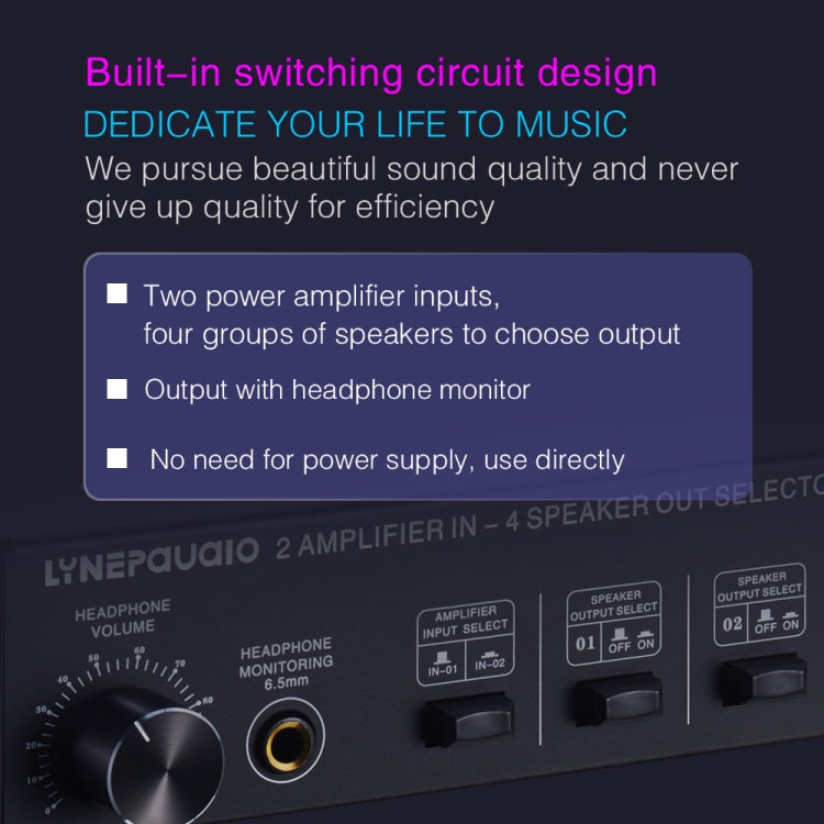 B032 Amplificador de potencia de 2 entradas y 4 salidas Conmutador de sonido Altavoz Calidad de sonido sin pérdidas 300 W por canal Distribuidor de interruptor Comparador con función de monitoreo de auriculares / Entrada de audio, B032