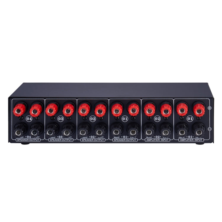 B032 Amplificador de potencia de 2 entradas y 4 salidas Conmutador de sonido Altavoz Calidad de sonido sin pérdidas 300 W por canal Distribuidor de interruptor Comparador con función de monitoreo de auriculares / Entrada de audio, B032