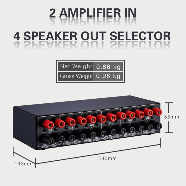 B032 Amplificador de potencia de 2 entradas y 4 salidas Conmutador de sonido Altavoz Calidad de sonido sin pérdidas 300 W por canal Distribuidor de interruptor Comparador con función de monitoreo de auriculares / Entrada de audio, B032
